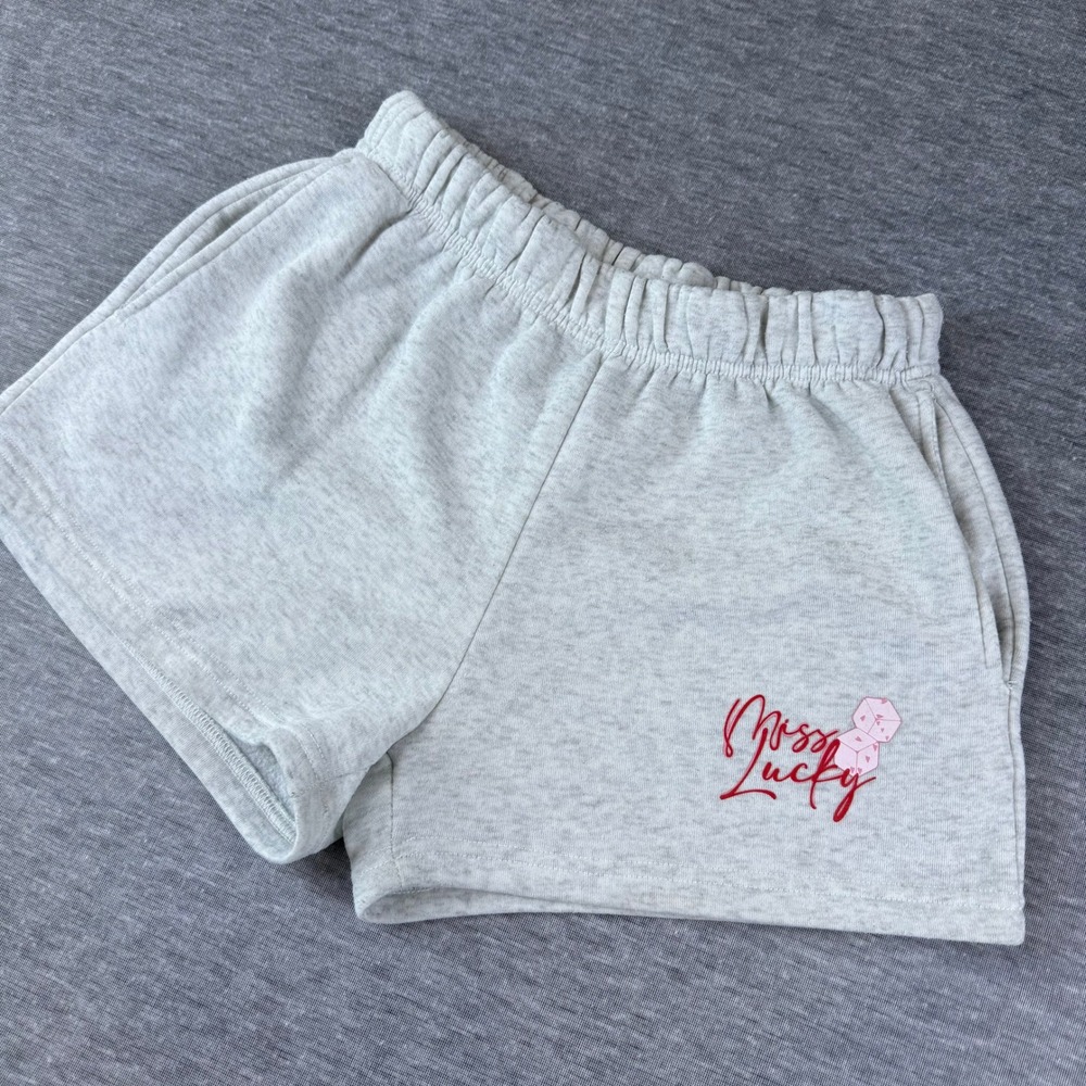 Charlotte Russe Y2K Women's Heather Gray Lounge Shorts Miss Lucky Dice Graphic